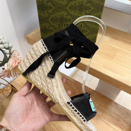High Quality Luxury Gucci Espadrille Wedge Platform Shoes product detail