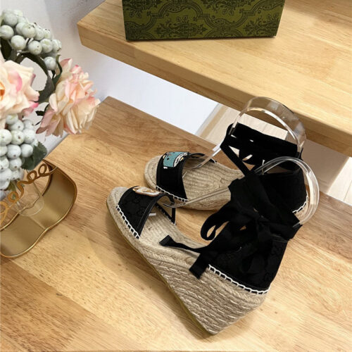 High Quality Luxury Gucci Espadrille Wedge Platform Shoes product detail