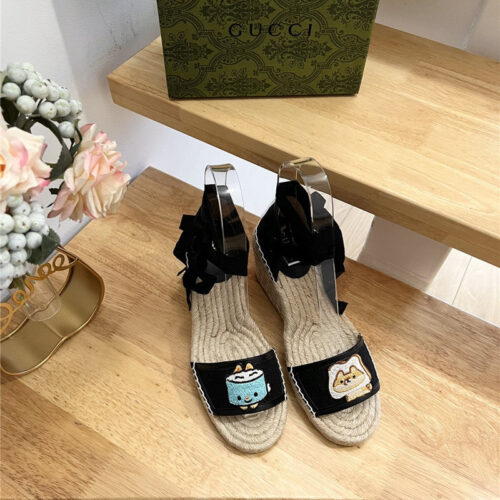 High Quality Luxury Gucci Espadrille Wedge Platform Shoes product detail