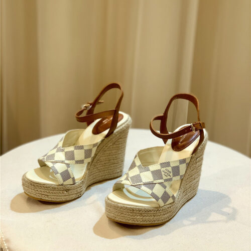 High Quality Luxury Louis Vuitton Hot Diamond Wedge Sandals