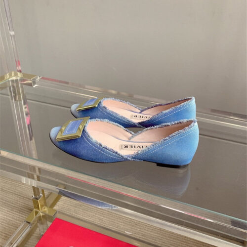 High Quality Luxury Roger Vivier New Hollow Square Buckle Flat Bottom – Style 71540 product detail