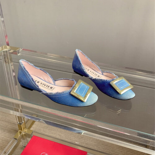 High Quality Luxury Roger Vivier New Hollow Square Buckle Flat Bottom – Style 71540