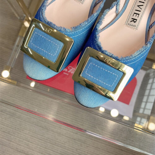 High Quality Luxury Roger Vivier New Hollow Square Buckle Flat Bottom – Style 71540 product detail