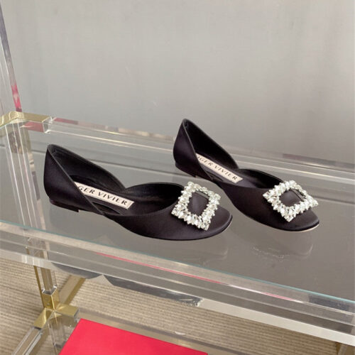 High Quality Luxury Roger Vivier New Hollow Square Buckle Flat Bottom – Style 02612