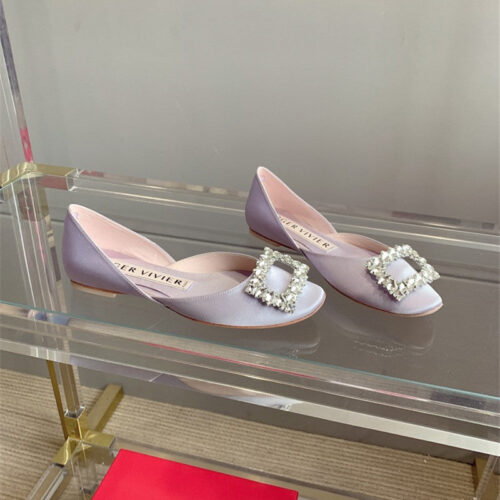 High Quality Luxury Roger Vivier New Hollow Square Buckle Flat Bottom – Style 66452