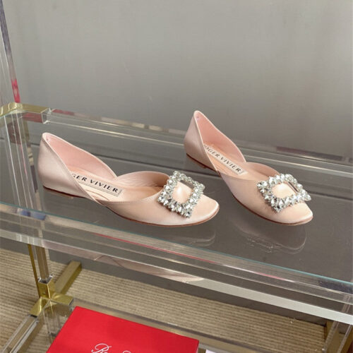 High Quality Luxury Roger Vivier New Hollow Square Buckle Flat Bottom