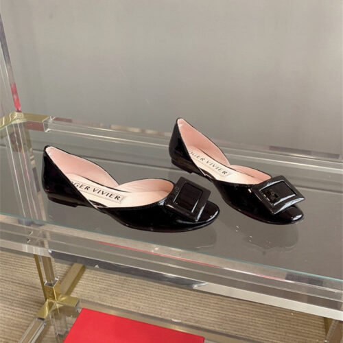 High Quality Luxury Roger Vivier New Hollow Square Buckle Flat Bottom – Style 31988