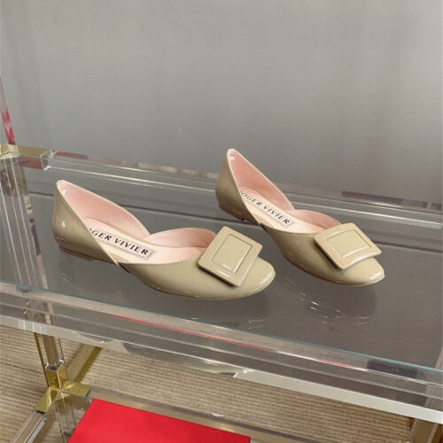 High Quality Luxury Roger Vivier New Hollow Square Buckle Flat Bottom – Style 97524