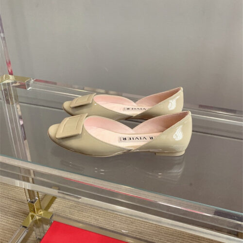 High Quality Luxury Roger Vivier New Hollow Square Buckle Flat Bottom – Style 97524 product detail