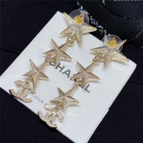High Quality Luxury Chanel Double C White Gradient Rhinestone Star Earrings alternate view