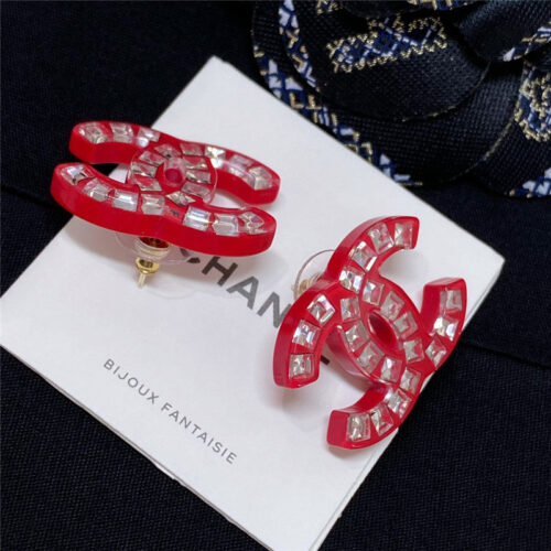 High Quality Luxury Chanel Full Diamond Acrylic Crystal Earrings alternate view