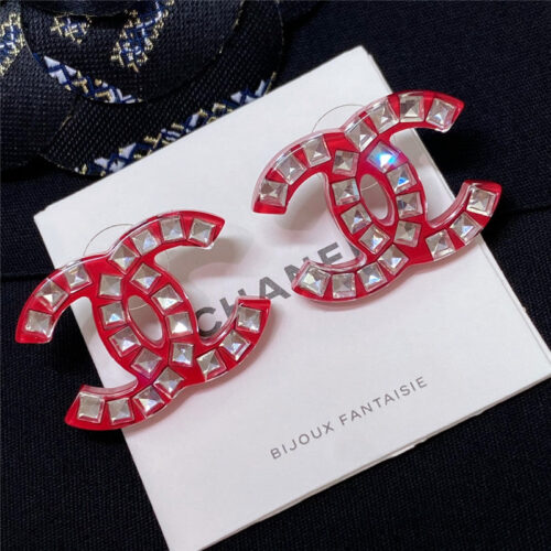 High Quality Luxury Chanel Full Diamond Acrylic Crystal Earrings