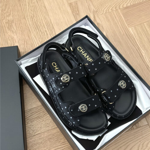 High Quality Luxury Chanel Polka Dot Denim Velcro Sandals – Style 42790 product detail