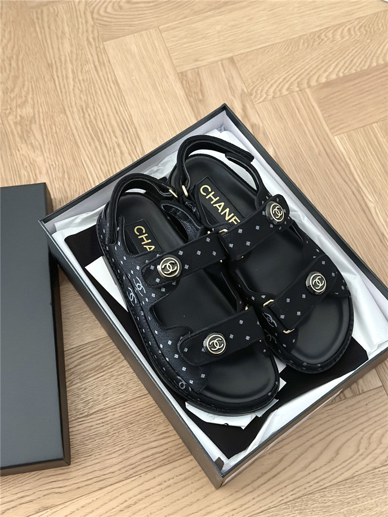 High Quality Luxury Chanel Polka Dot Denim Velcro Sandals – Style 42790 product detail