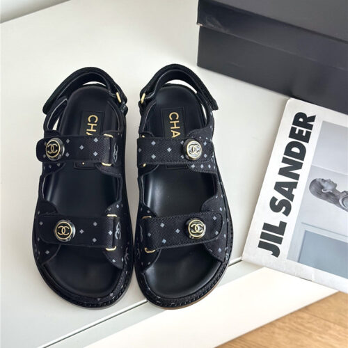 High Quality Luxury Chanel Polka Dot Denim Velcro Sandals – Style 42790 alternate view