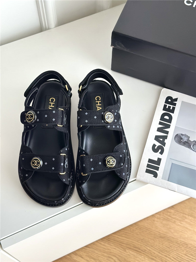 High Quality Luxury Chanel Polka Dot Denim Velcro Sandals – Style 42790 product detail