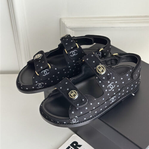 High Quality Luxury Chanel Polka Dot Denim Velcro Sandals – Style 42790