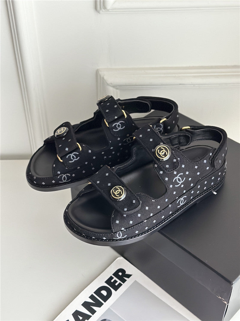 High Quality Luxury Chanel Polka Dot Denim Velcro Sandals – Style 42790