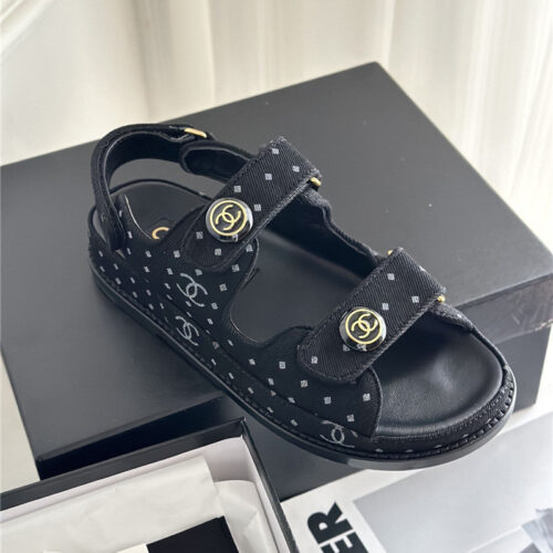 High Quality Luxury Chanel Polka Dot Denim Velcro Sandals – Style 42790 product detail