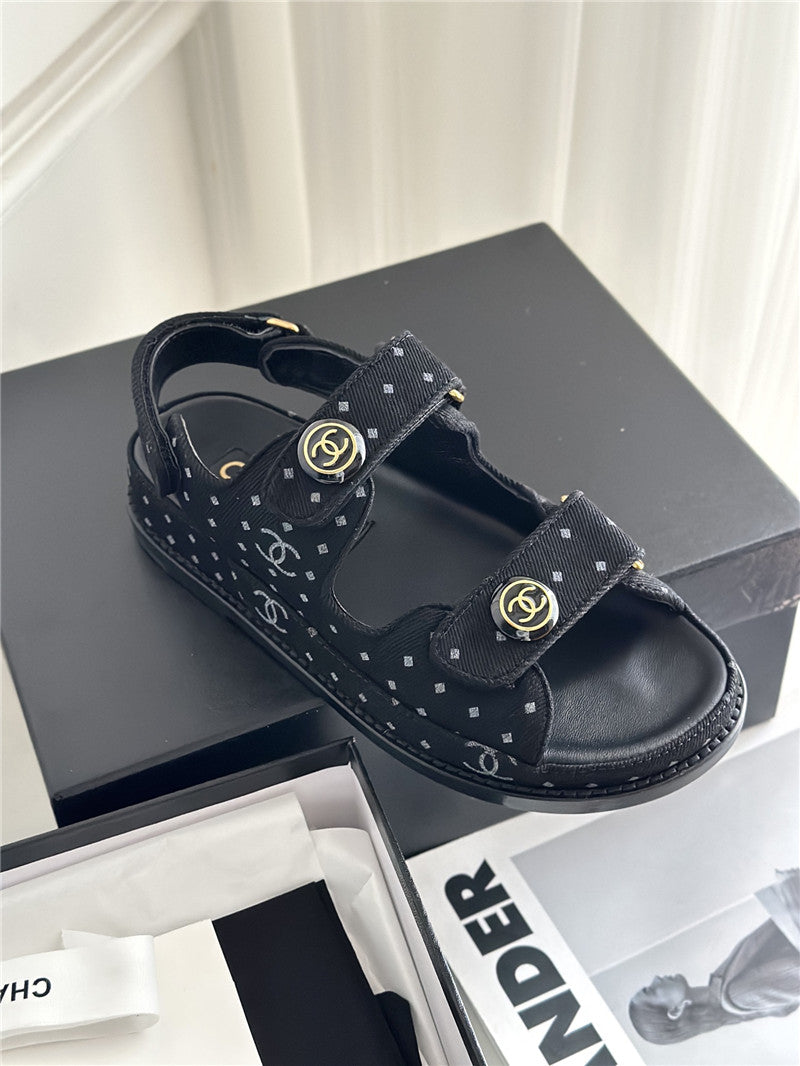 High Quality Luxury Chanel Polka Dot Denim Velcro Sandals – Style 42790 product detail
