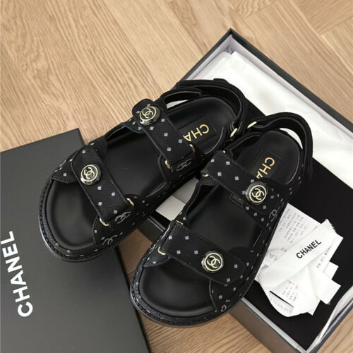 High Quality Luxury Chanel Polka Dot Denim Velcro Sandals – Style 42790 product detail