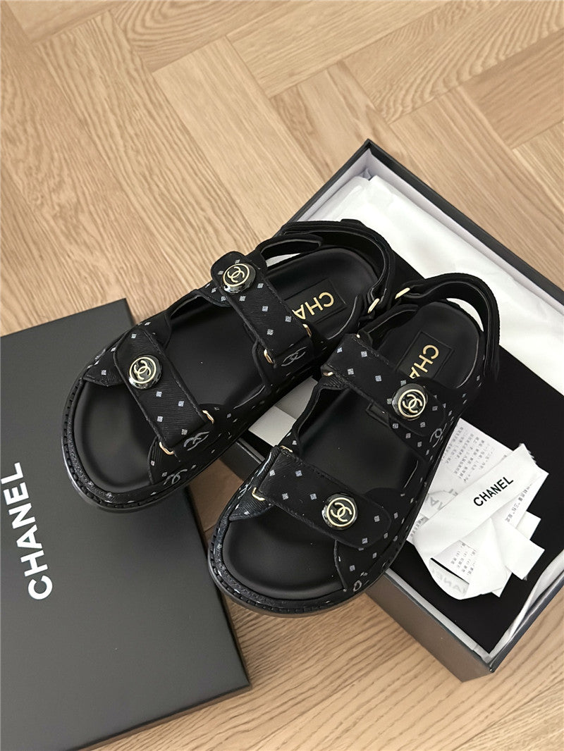High Quality Luxury Chanel Polka Dot Denim Velcro Sandals – Style 42790 product detail