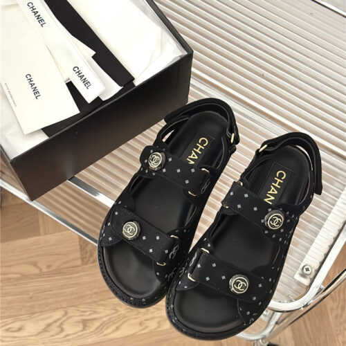 High Quality Luxury Chanel Polka Dot Denim Velcro Sandals – Style 42790 product detail