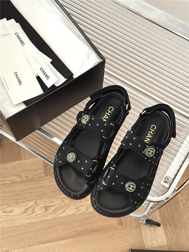 High Quality Luxury Chanel Polka Dot Denim Velcro Sandals – Style 42790 product detail