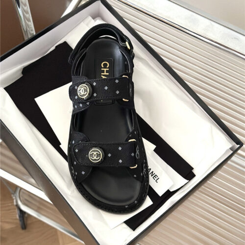 High Quality Luxury Chanel Polka Dot Denim Velcro Sandals – Style 42790 product detail