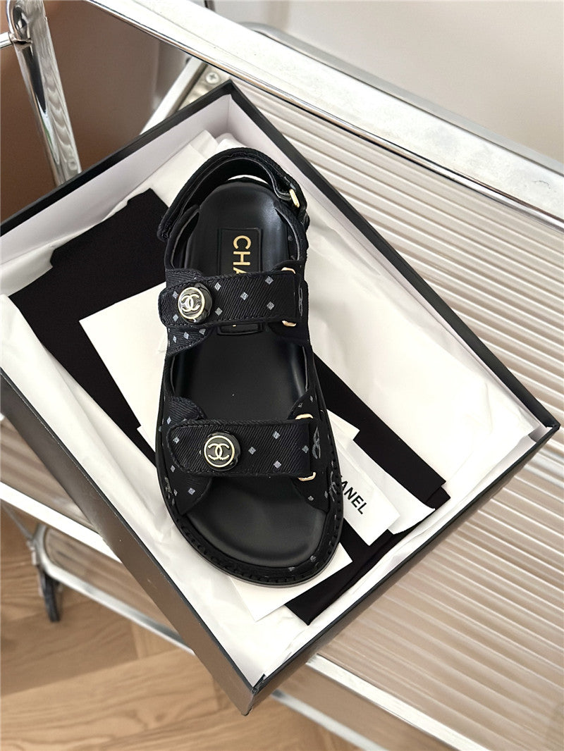 High Quality Luxury Chanel Polka Dot Denim Velcro Sandals – Style 42790 product detail