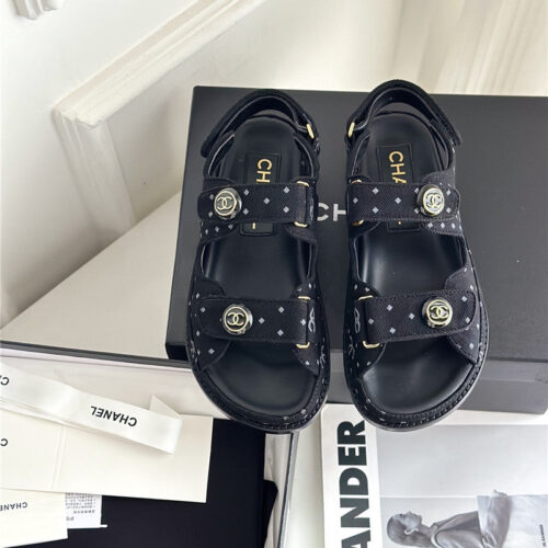 High Quality Luxury Chanel Polka Dot Denim Velcro Sandals – Style 42790 product detail