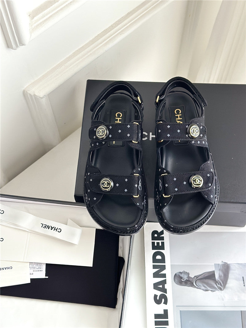 High Quality Luxury Chanel Polka Dot Denim Velcro Sandals – Style 42790 product detail