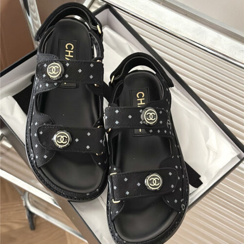 High Quality Luxury Chanel Polka Dot Denim Velcro Sandals – Style 42790 product detail