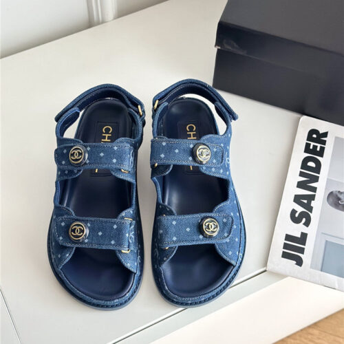 High Quality Luxury Chanel Polka Dot Denim Velcro Sandals – Style 72166 product detail