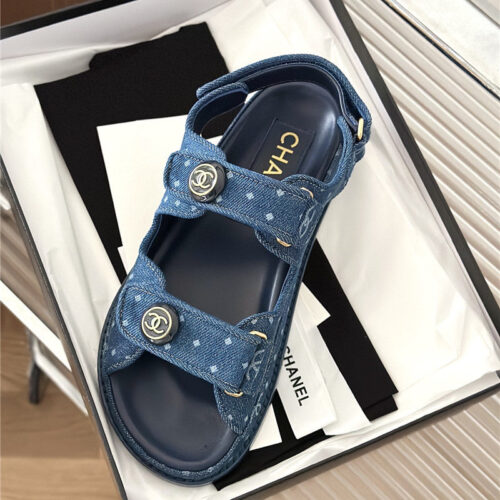High Quality Luxury Chanel Polka Dot Denim Velcro Sandals – Style 72166 product detail