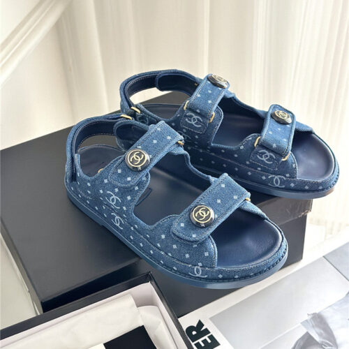 High Quality Luxury Chanel Polka Dot Denim Velcro Sandals – Style 72166 product detail