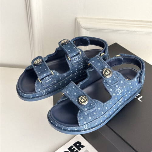 High Quality Luxury Chanel Polka Dot Denim Velcro Sandals – Style 72166