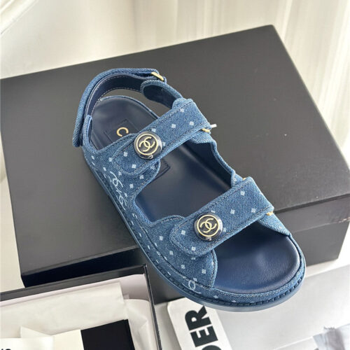 High Quality Luxury Chanel Polka Dot Denim Velcro Sandals – Style 72166 product detail