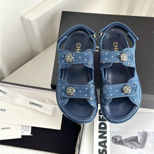 High Quality Luxury Chanel Polka Dot Denim Velcro Sandals – Style 72166 product detail