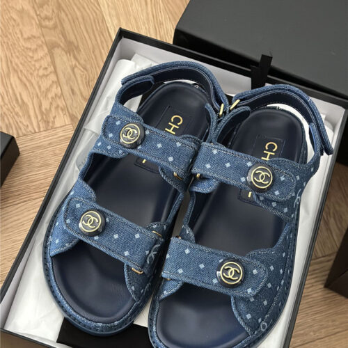 High Quality Luxury Chanel Polka Dot Denim Velcro Sandals – Style 72166 product detail