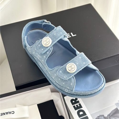 High Quality Luxury Chanel Polka Dot Denim Velcro Sandals product detail