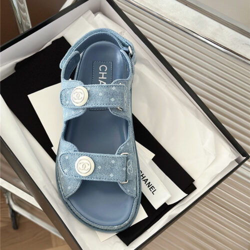 High Quality Luxury Chanel Polka Dot Denim Velcro Sandals product detail