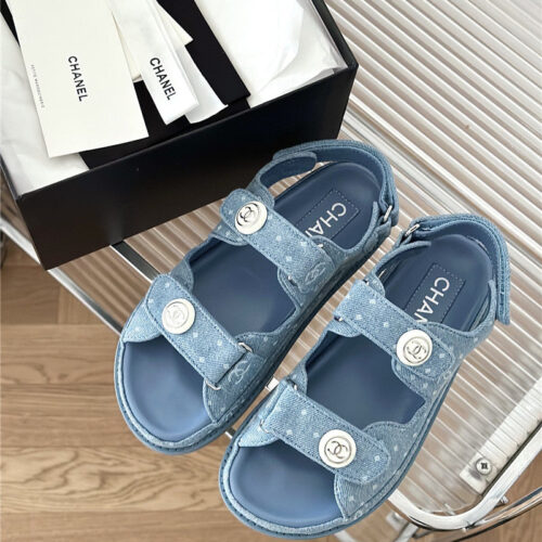 High Quality Luxury Chanel Polka Dot Denim Velcro Sandals product detail