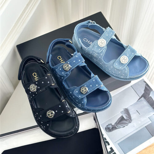 High Quality Luxury Chanel Polka Dot Denim Velcro Sandals product detail