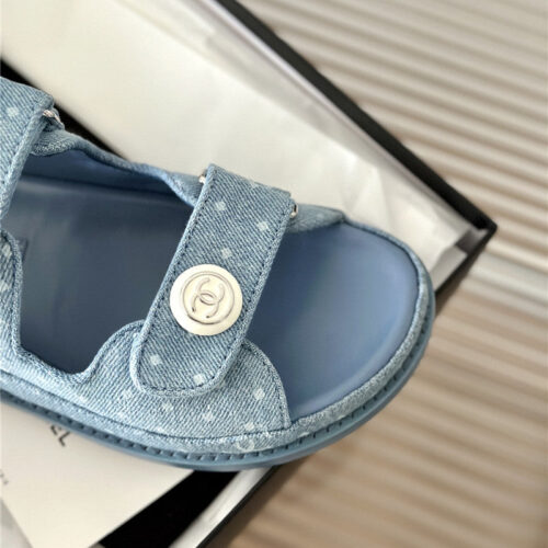 High Quality Luxury Chanel Polka Dot Denim Velcro Sandals product detail