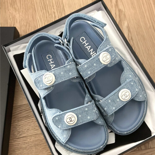 High Quality Luxury Chanel Polka Dot Denim Velcro Sandals product detail