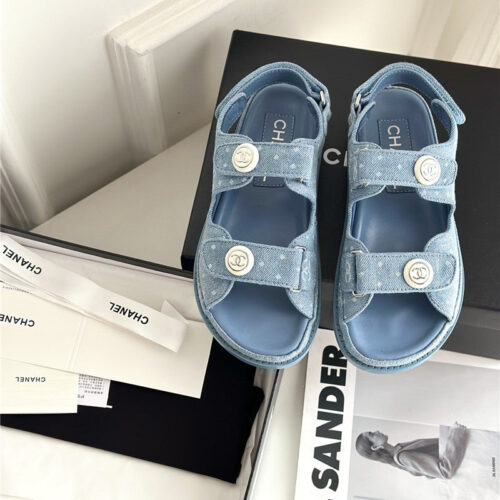 High Quality Luxury Chanel Polka Dot Denim Velcro Sandals product detail