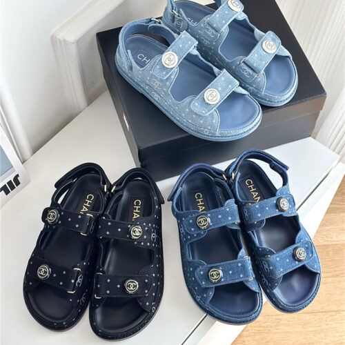 High Quality Luxury Chanel Polka Dot Denim Velcro Sandals – Style 72166 product detail