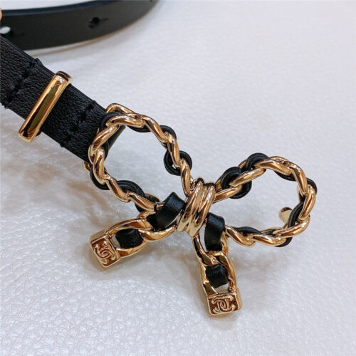 High Quality Luxury Chanel Bow Brass Gold-Tone Metal Calfskin Belt alternate view