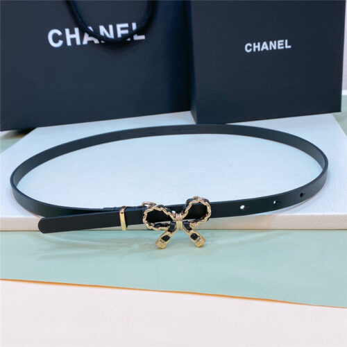 High Quality Luxury Chanel Bow Brass Gold-Tone Metal Calfskin Belt